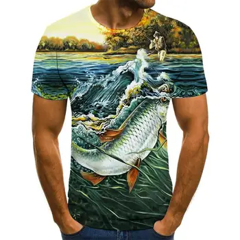 Nye sommer 3D printet fisk mønster mænd og kvinder casual T-shirt Mode trend ungdom cool kortærmet t-shirt Hip hop korte ærmer