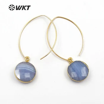 WT-E458 WKT Kvinder dingle Øreringe blå facetter, runde sten stor størrelse guld metal øreringe kroge unikke stil engros 10stk