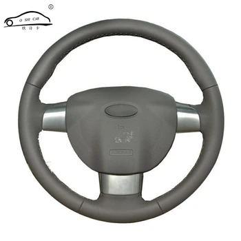 Ægte Læder rattet Dækning for Ford Focus 2 2005-2011 (3-Spoke)/styrende Hjul, Styr-Fletning,