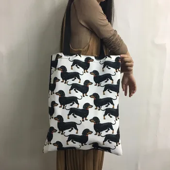 Tasker Kvinder Linned Håndtasker Shopping Taske til Piger Strand Taske Damer Hånd Tasker Udskrive 3D-Corgi Yorkshire Beagle