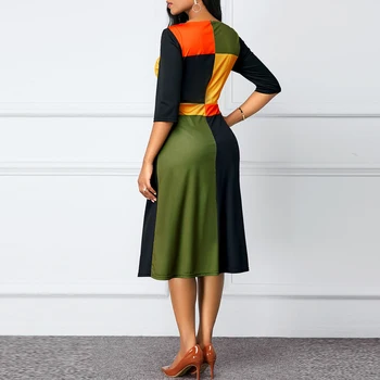 Foråret Summer Print Kjoler til Kvinder Kjole Geometrisk Patchwork Tøj Plus Størrelse 5XL Retro Bodycon Jul Robe