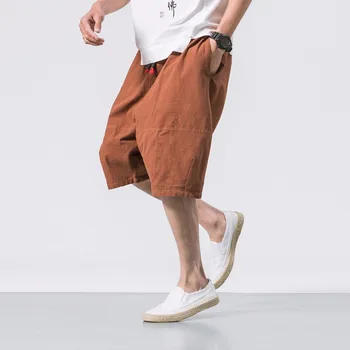Kinesisk stil shorts mænd sommeren bomuld casual elastisk retro shorts knæet Længde løs mandlige shorts 2018 Nye ankomst B375-K64