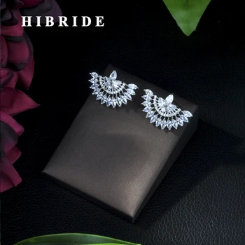 HIBRIDE Smukke Klare Cubic Zirconia Smykker Fan Form Fashion Brand Store AAA CZ Bryllup Øreringe Til Kvinder E-242