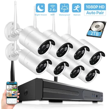2MP 1080P 8ch CCTV-System HD Trådløse NVR kit 2TB HDD Udendørs IR Night Vision Wifi IP-Kamera Sikkerhed, Overvågning BESDER