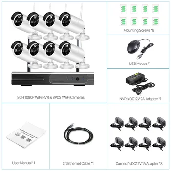 2MP 1080P 8ch CCTV-System HD Trådløse NVR kit 2TB HDD Udendørs IR Night Vision Wifi IP-Kamera Sikkerhed, Overvågning BESDER