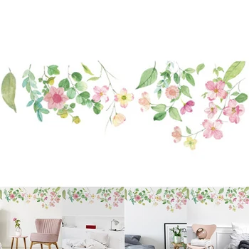 Vandtæt PVC Wall Stickers Planter, Blomster Og Græs Klistermærker Stue, Soveværelse, boligindretning 95*32.4 cm Væg Fliser af Glas