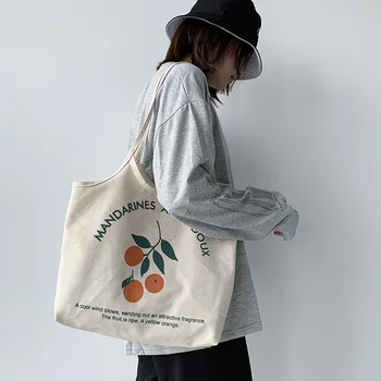 Youda Stor Kapacitet Lærred Tote Shoulder Bag Klud Genanvendelige Shopping Taske til Kvinder 2020 Håndtasker Frugt Mønster Bog Pack