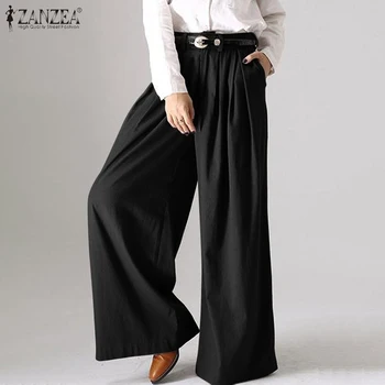2021 Vintage Bred Ben Bukser, Kvinders Bukser ZANZEA Damer Kontor Solid Løs Lommer Bunde Casual Streetwear Pantalones Mujer