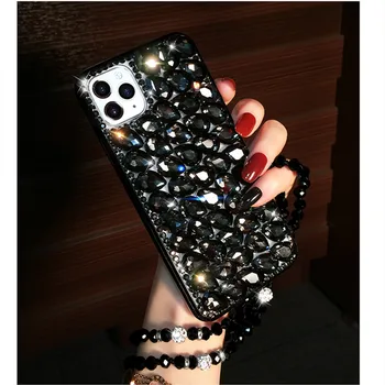 Luksus Mode, DIY Fuld Black Diamond Bling Cover Med Krystal halsrem Til Iphone 11 Pro XS Max X XR 8 7 6 6S Plus SE