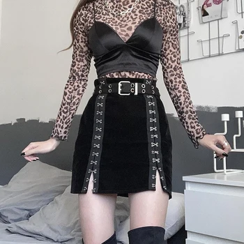 SUCHCUTE Gothic Black Split Modis Mini Nederdel For Kvinder Mørke den Akademiske verden Æstetiske Kort Nederdel Kvindelige Party Outfits Velvet Saia