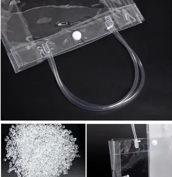 100pcs/masse Transparant PVC Gave Tote Emballage Poser Med Håndtag Klar Plast Håndtaske Mode PVC Tasker Med Knap