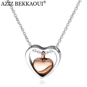 AZIZ BEKKAOUI Rose Gold Dobbelt Hjerte i Rustfrit Stål Kremering Smykker Hold Kære Aske Minde Ligbrænding Urn Halskæde