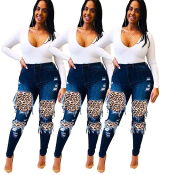 2020 Efterår Mode Leopard Udskrivning Hule Kvinder Jeans Med Høj Talje-Knappen Lynlås Blyant Bukser Egnet High Street Wear