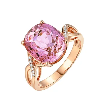 Luksus Kvindelige Krystal Pink Oval Sten Ring Søde 18KT Guld Bryllup Finger Ring Løfte forlovelsesringe For Kvinder
