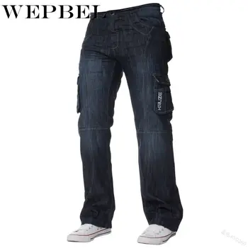 WEPBEL Høj Kvalitet Plus Size Nye Mænds Fashion Designer Denim Vasket Denim Lange Bukser med Lomme Jogger Cargo Jeans