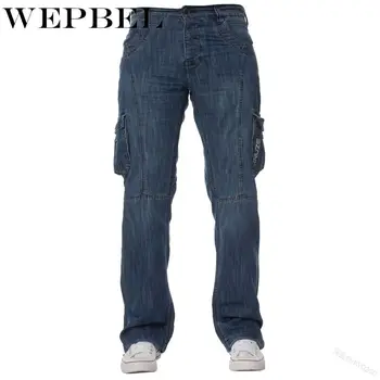WEPBEL Høj Kvalitet Plus Size Nye Mænds Fashion Designer Denim Vasket Denim Lange Bukser med Lomme Jogger Cargo Jeans