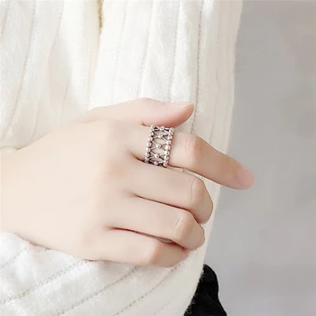 WYEAIIR 925 Sterling Sølv Retro Sløjfe Hule Mode Kvindelige Resizable Åbne Ringe