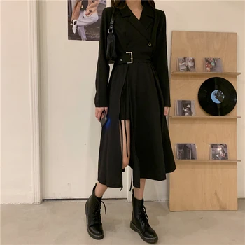 Sort Gotisk Kjole Uregelmæssige Harajuku Vintage Mid-længde Sexet Passer Kjoler Til Kvinder 2020 Elegante Kontor-Tøj Cosplay