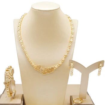 Nye Ankomst Bryllup Smykker Sæt Halskæde XO Hjerte Guld Farve Krystal Nigerianske Afrikanske Perler Smykke Sæt Gaver Til Kvinder