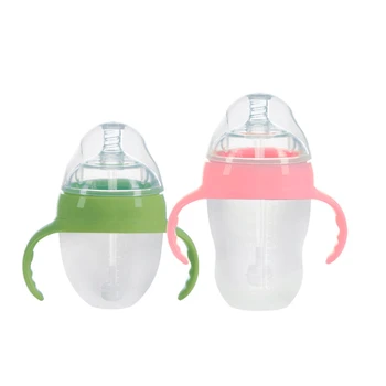 Baby Flaske Nyfødte Bredt Kaliber Anti-luft i maven Silikone Flaske med Håndtag Baby Forsyninger Børn Mælk Fodring Værktøjer