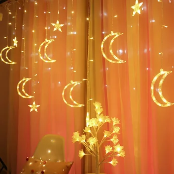 3,5 M Fe Led Curtain String Lys Stjernede Moon Lamp Varm Hvid Krans Lys Til Bryllup Chrismas Festival Party Hjem De