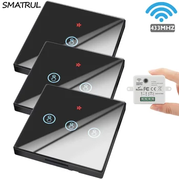 SMATRUL Mini Modul Smart Home Trådløse væggen Tryk Tænder Lyset 433MHZ 110V 220V Fjernbetjening Modul Glas Skærm Panel On Off