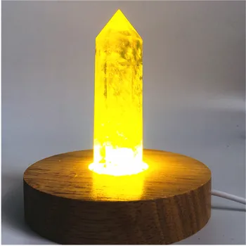 Naturlig gul kvarts Krystal smykkesten punkt, reiki healing, chakra citrin rock crystal wand feng shui gave+Træ base lampe