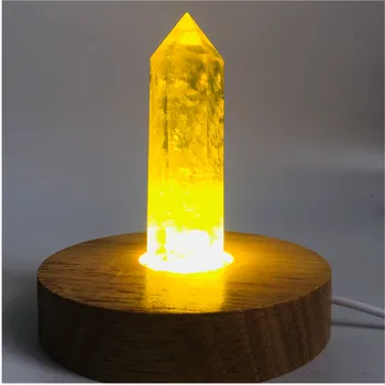 Naturlig gul kvarts Krystal smykkesten punkt, reiki healing, chakra citrin rock crystal wand feng shui gave+Træ base lampe
