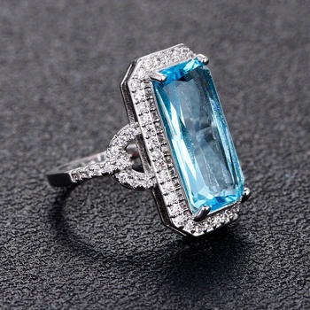 Sølv Smykker Ringe Til Kvinder Hot Salg Rektangel Safir Ring Med Klare Zircon Sten 4,5 g Daglige liv Dekoration Tilbehør