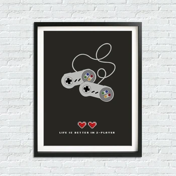 Livet Er Bedre I 2 Player Gamer Plakat Print Moderne Minimalistisk Gaming Citater Lærred Maleri På Væggen Billedet Drenge Værelse Dekoration