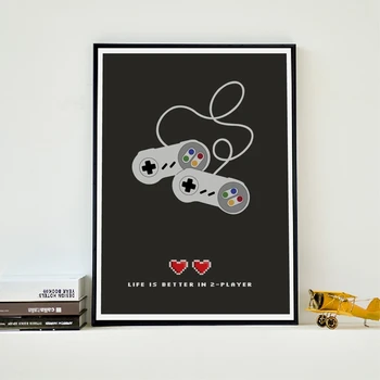 Livet Er Bedre I 2 Player Gamer Plakat Print Moderne Minimalistisk Gaming Citater Lærred Maleri På Væggen Billedet Drenge Værelse Dekoration