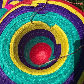 Mænd Kvinder Part Forsyninger Mexicanske Stil Voksen Udendørs Wide Brim Gave Stråhatte Tilfældig Farve Runde Farverige Dekorative Kanter