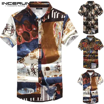 INCERUN Mode Mænd Shirt i Bomuld Blomstret Print, Korte Ærmer Camisa Slim Fit Toppe Casual Streetwear Hawaii-Brand-Shirts til Mænd 2021