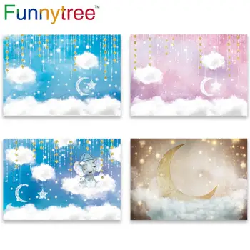Funnytree sky moon Cloud eventyr star nyfødte baby shower, fødselsdag baggrund børne fotografering baggrunde photophone Home Decor