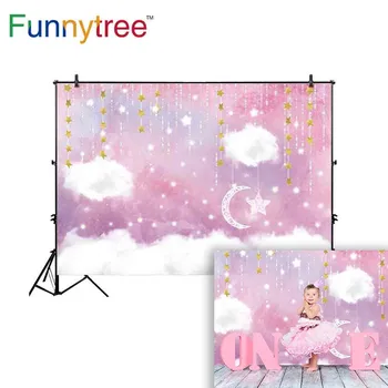 Funnytree sky moon Cloud eventyr star nyfødte baby shower, fødselsdag baggrund børne fotografering baggrunde photophone Home Decor
