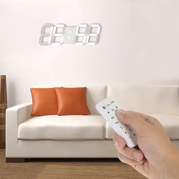 LanLan 3D-Hvid Digital Wall Clock med Fjernbetjeningen til Eu-Forordning
