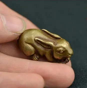 Kinas archaize gamle antikke ren messing kanin lille statue pendent