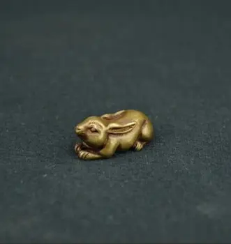 Kinas archaize gamle antikke ren messing kanin lille statue pendent