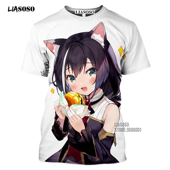 LIASOSO Prinsesse Slut! ReDive T-shirt Kawaii Cat Girl Kyaru 3D-Print Tshirt Mænd Casual Sommer Korte Ærmer Harajuku Street