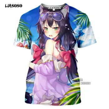 LIASOSO Prinsesse Slut! ReDive T-shirt Kawaii Cat Girl Kyaru 3D-Print Tshirt Mænd Casual Sommer Korte Ærmer Harajuku Street