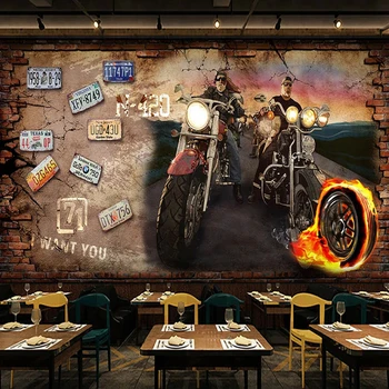 Brugerdefinerede 3D Tapet Retro Motorcykel Nostalgisk Mur Baggrund Dekorative Vægmalerier Restaurant Cafe Baggrund 3D Åben himmel