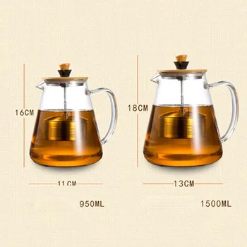 950/1500 ml varmeandigt Glas Tepotter med Rustfrit Stål Filter-Kedel med Høj Kapacitet Gennemsigtige Blomster Te Pot kaffekander