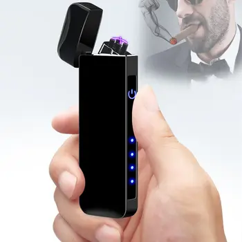 Fingeraftryk Elektronisk Cigaret Lighter USB-Vindtæt Dobbelt Bue Elektrisk Lighter Plasma-Turbo Metal Lettere Fars Dag Gave