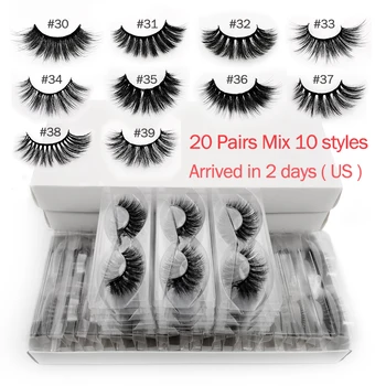 Engros 20 par 3d-mink-vipper, bulk mix eyelash stilarter naturlige falske øjenvipper udvidelse makeup bløde dramatiske mink øjenvipper