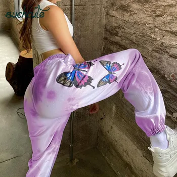 SUCHCUTE tie dye sweatpants kvinder bomuld bukser med høj talje butterfly cargo bukser joggere sommeren 2020 gotiske Streetwear tøj