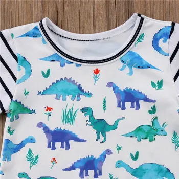 Baby Tøj 2018 Nye Nyfødte jumpsuits Baby Dreng Pige Romper Tøj Korte Ærmer Dinosaur Stribet Spædbarn Produkt Bære Tøj