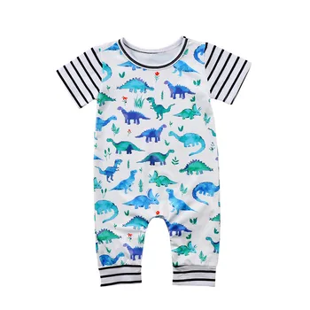 Baby Tøj 2018 Nye Nyfødte jumpsuits Baby Dreng Pige Romper Tøj Korte Ærmer Dinosaur Stribet Spædbarn Produkt Bære Tøj