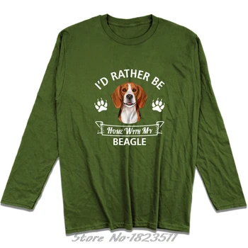 Mænd med Lange Ærmer O-neck T-Shirt jeg VIL Hellere Være Hjemme Med Min Beagle Hund Gave Til hundeejeren Print T-Shirt Hip Hop t-Shirts Toppe