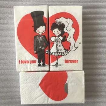 Vintage tissue servietter af papir decoup trykt røde hjerte brud brudgom kærlighed for evigt lommetørklæde bryllup servietten part jubilæum