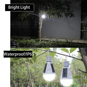Akut Sol lampe Vandtæt Udendørs Camp Telt Lystfiskeri Rejse lys 7W Solcelle LED Pære E27 110V 220V Oplader